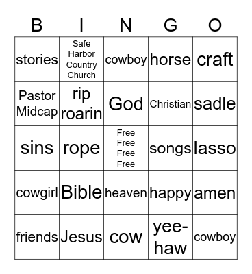 SonWest Roundup VBS Bingo Card