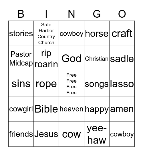 SonWest Roundup VBS Bingo Card