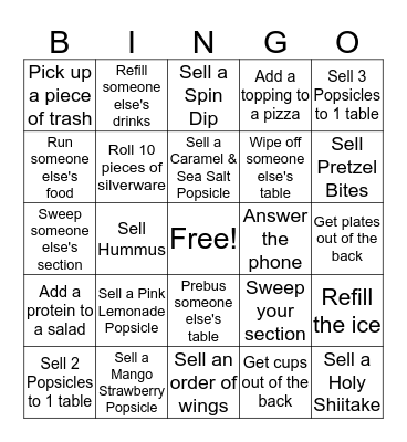 Friday July 20th Bingo Card