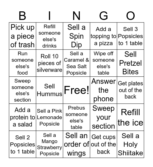 Friday July 20th Bingo Card