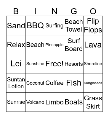 Luau Bingo Card