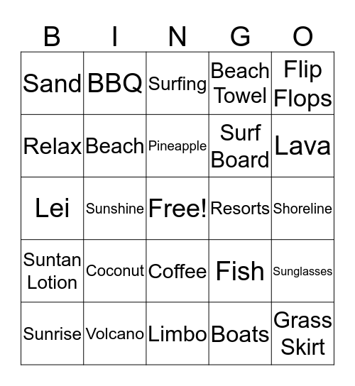 Luau Bingo Card