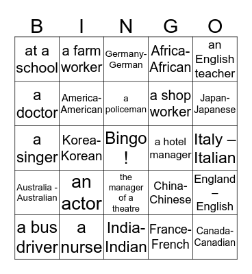 7A M2 职业与国籍 Bingo Card