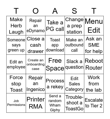 T.O.A.S.T (BINGO) Bingo Card