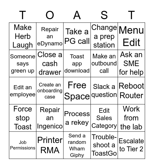 T.O.A.S.T (BINGO) Bingo Card