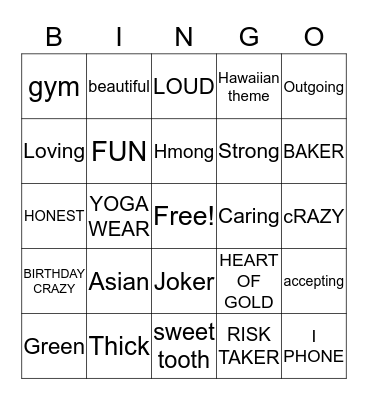 Diane's 29th Birthday Bingo Card