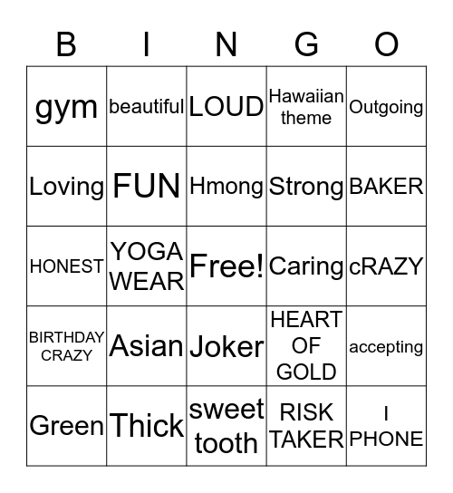Diane's 29th Birthday Bingo Card