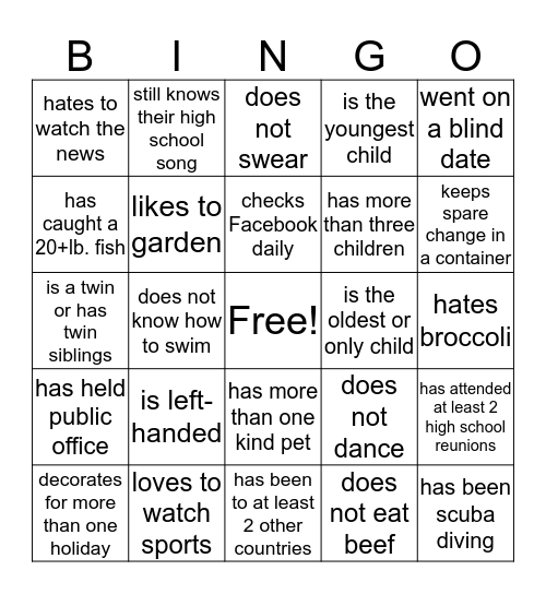 Mingle Bingo Card