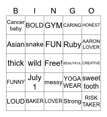 Diane's 29th Burrday Bingo Card