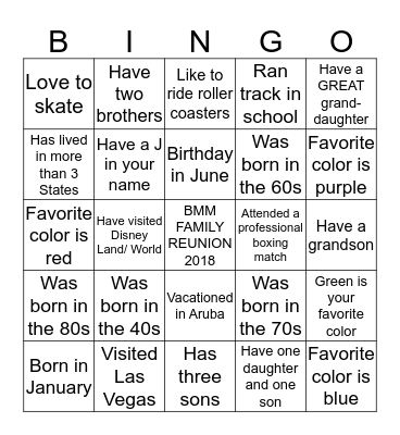 BROADNAX MAY MCCRAY REUNION Bingo Card