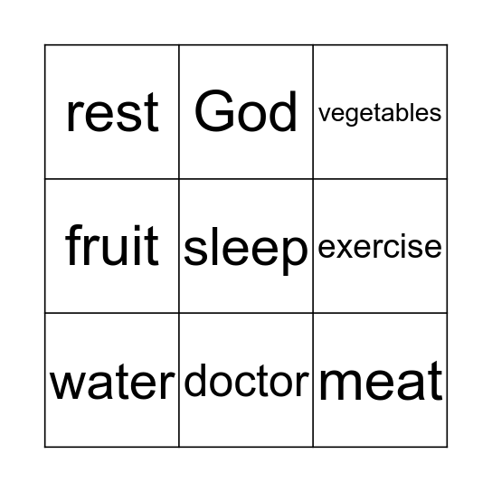 I Am Healthy Bingo Card