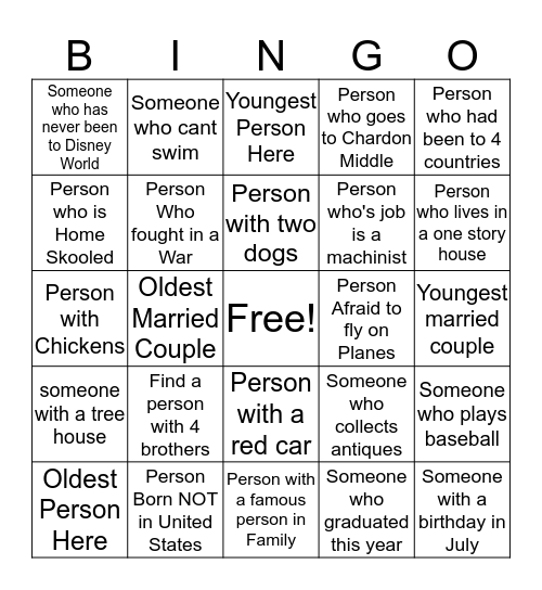 Get to Know You Bingo Card