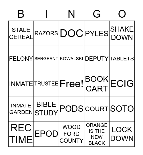 JAILHOUSE BINGO Card