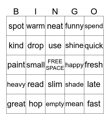 Base Word Bingo! Bingo Card