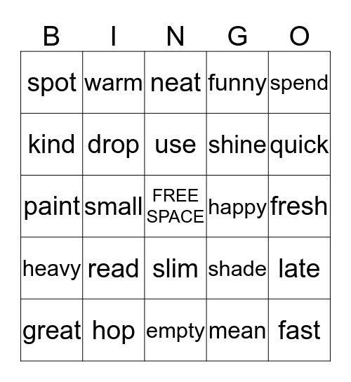 Base Word Bingo! Bingo Card