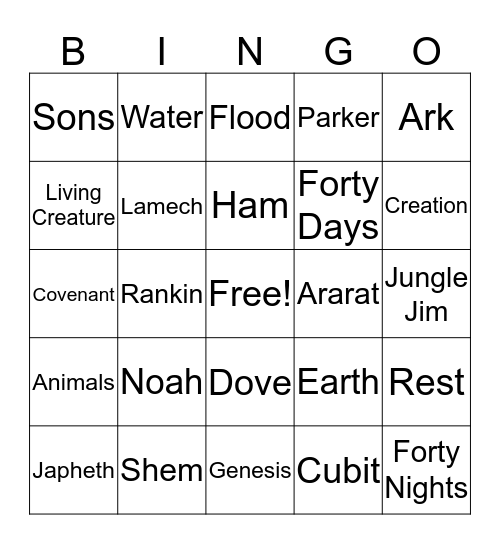 NOAH'S ARK Bingo Card