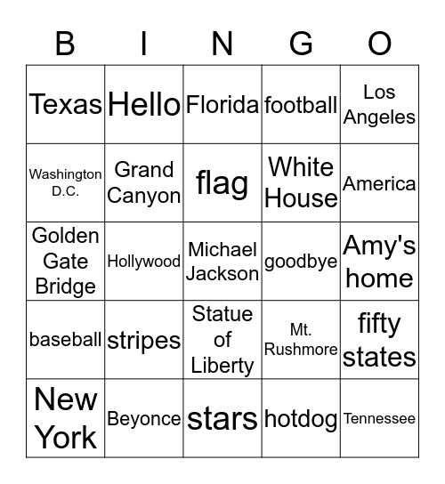 USA Bingo Card