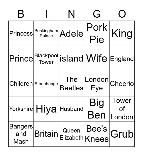 England Bingo Card