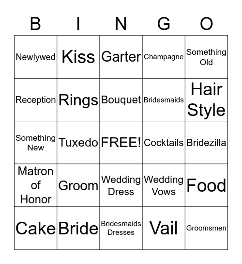 Bachelorette Party  Bingo Card