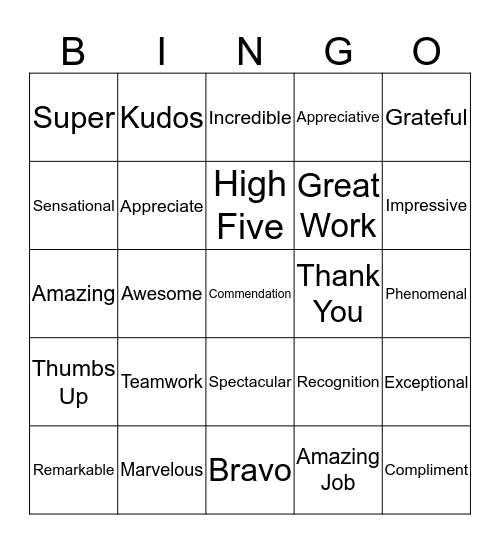 Employee Appreciation Bingo Card
