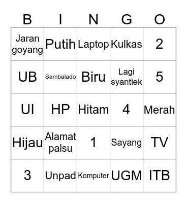 Moimoi punya. Bingo Card