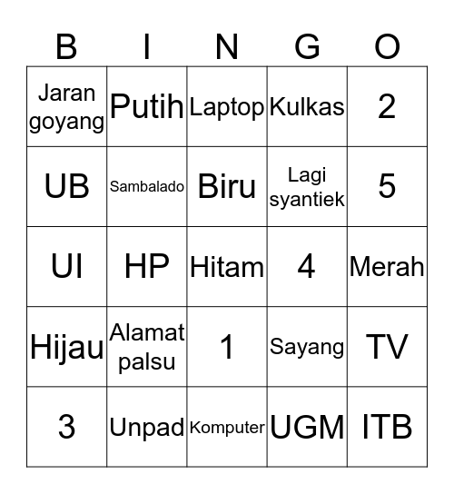Moimoi punya. Bingo Card
