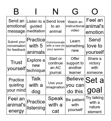 Animal Communication Practice Challenge  Bingo Card