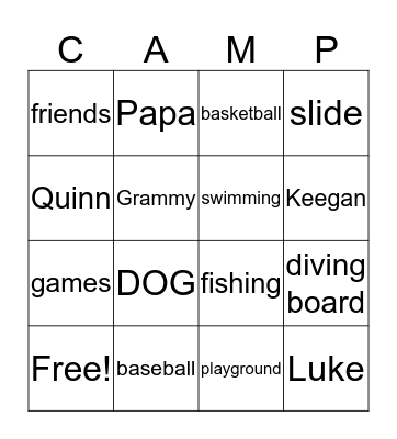 Grammy Camp Bingo Card