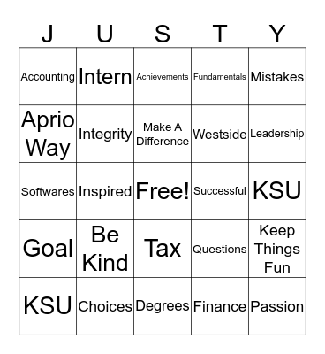 Justy's Bingo Card