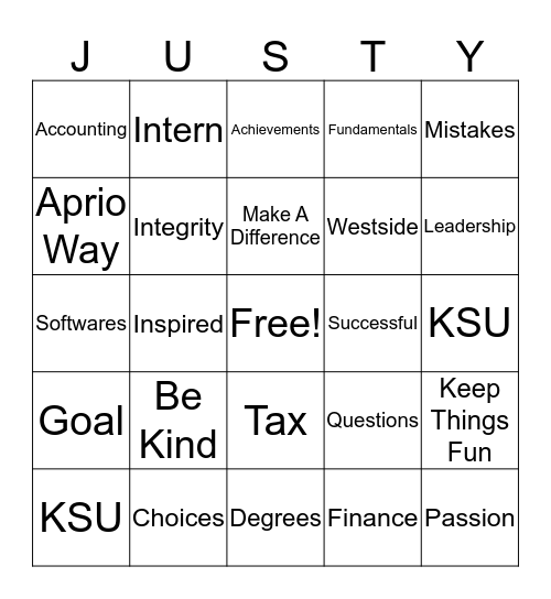 Justy's Bingo Card
