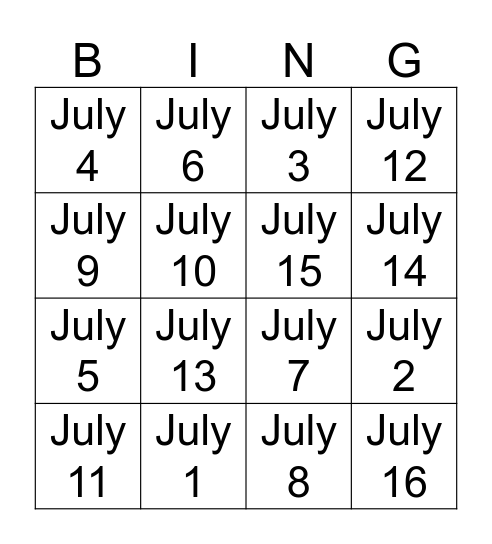 Untitled Bingo Card