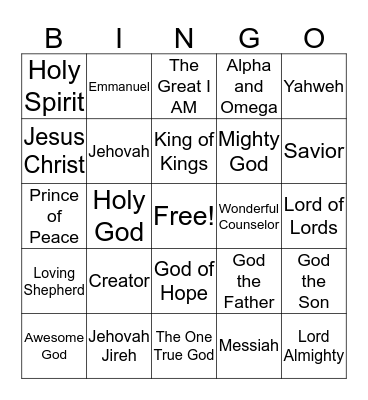 Bible Bingo Card