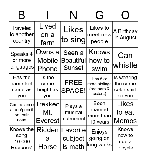 Find Someone Who (Has)... Bingo Card
