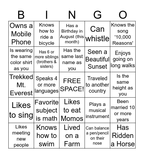 Find Someone Who (Has)... Bingo Card