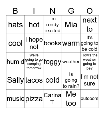Unit 1 Bingo Card