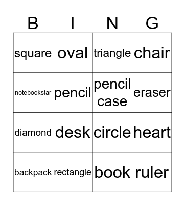 Shapes Bingo Card