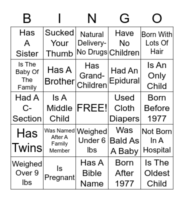 Caitlyns Baby Shower  Bingo Card
