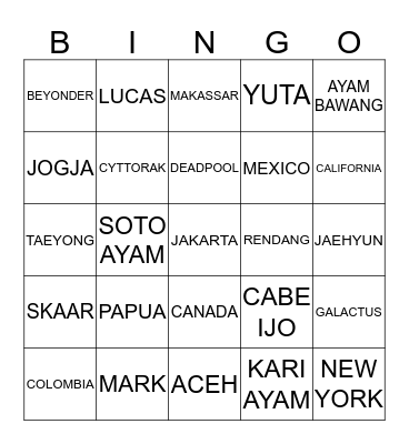 Untitled Bingo Card