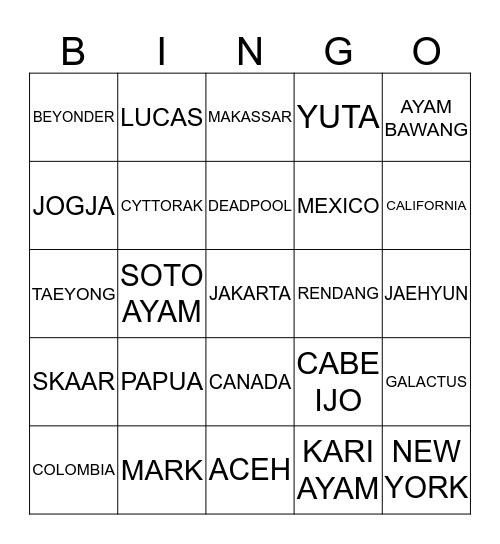 Untitled Bingo Card