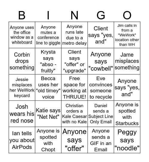 THRUUE BINGO  Bingo Card