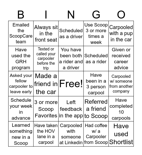 Scoop Bingo Card