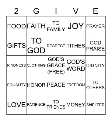 TITHING and GIVING  Bingo Card