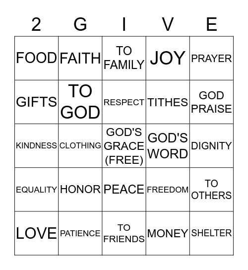 TITHING and GIVING  Bingo Card