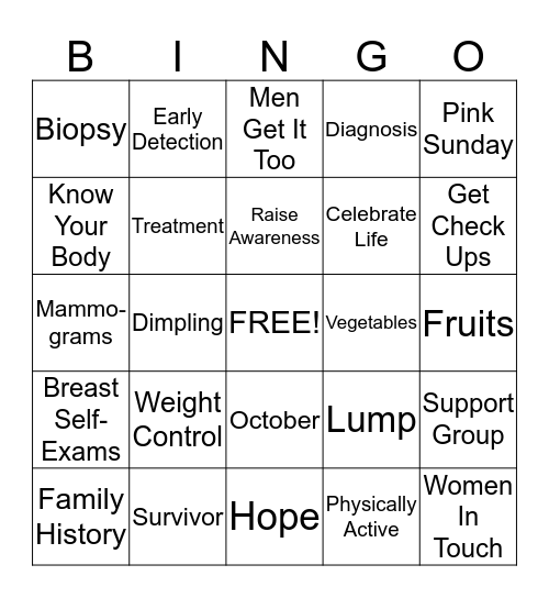 Survivor's Picnic Bingo Card