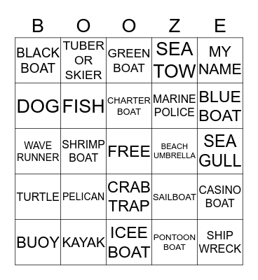BOOZE CRUISE AUGUST 2018 Bingo Card