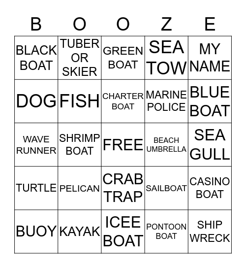 BOOZE CRUISE AUGUST 2018 Bingo Card
