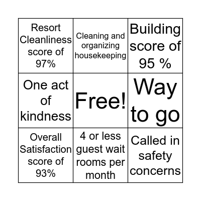 Housekeeping Bingo Card