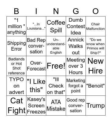 Sales Meeting Bingo Card