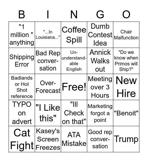 Sales Meeting Bingo Card