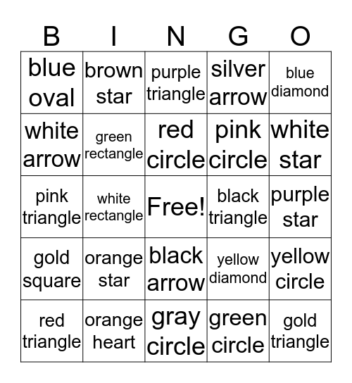 Colors and Shapes Bingo Card